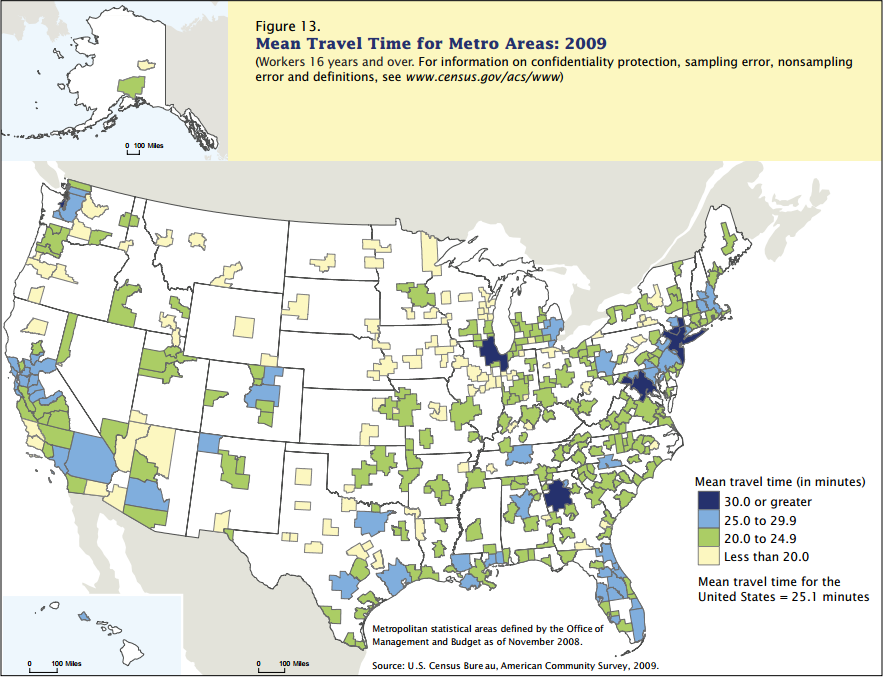 Mean Travel Time for Metro Areas: 2009